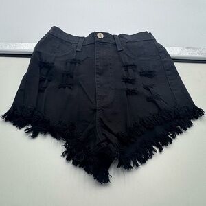 Aphrodite Fringe Shorts Size M Black Distressed Denim